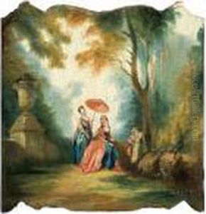 In Bewegtem Bildfeld Galante Parkszene by Francois Boucher