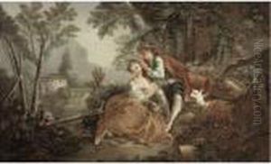 A Pastoral Landscape With
Gentleman Arranging Flowers In The Hair Of His Sweetheart ('les Charmes
Du Printemps') by Francois Boucher
