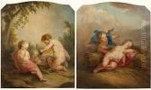Suite De Quatre Dessus De Portes Representant Putti Et Angelots
Symbolisant Les Quatre Saisons Sur Fond De Paysage. by Francois Boucher