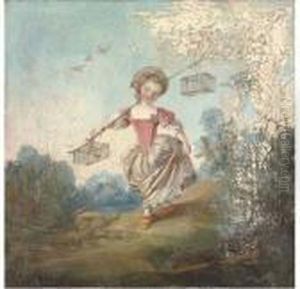 A Wooded Landscape With A Girl Carrying Birds by Francois Boucher