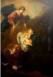 La Vierge Confiant L'enfant Jesus A Saint-stanislas Kostka. by Francois Boucher