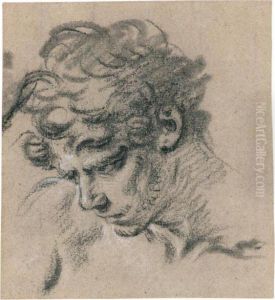 Head Of A Young Man, Looking Down To The Left by Francois Boucher