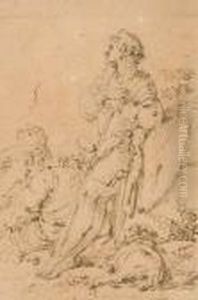 Un Chevalier S'appuyant Sur Un Baton Dans Un Paysage by Francois Boucher