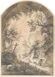 Trois Ermites Priant Dans Une Grotte by Francois Boucher