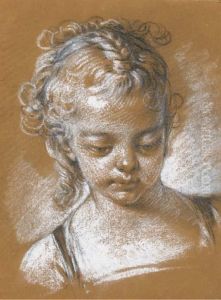 Tete D'une Jeune Fille Regardant Vers Le Bas by Francois Boucher