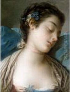Portrait Of A Sleeping Lady, Head And Shoulders by Francois Boucher