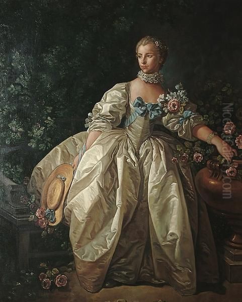 Portrait Of Madame Bergeret,
Standing In A White Dress With Blue Bows And Holding A Straw Hat - view 1