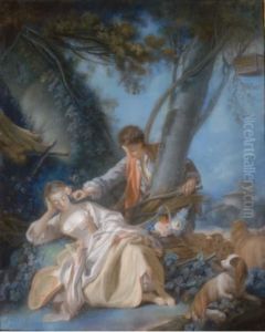 La Bergere Surprise; Also A Companion Drawing by Francois Boucher