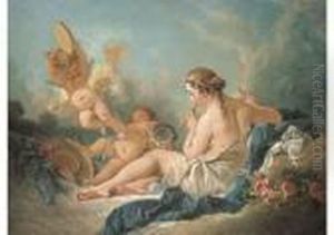 A Reclining Nymph Playing The Flute With Putti, Perhaps The Museeuterpe