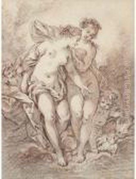 Two Nymphs With Putti And Doves - view 1
