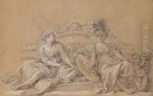 Une Allegorie De L'histoire Et Minerve Avec Un Putto Appuye Sur Un Piedestal by Francois Boucher