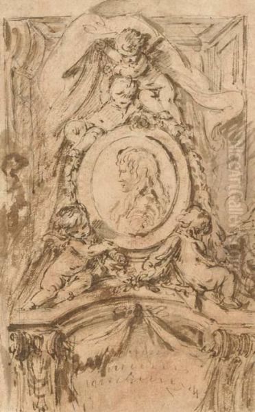 Un Projet De Monument Avec Deux
Putti Soutenant Un Medaillon Avec Le Profil D'un Guerrier Sous Deux
Putti Tenant Une Draperie - view 1