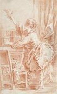 Young Girl Letting A Bird Out Of Its Cage by Francois Boucher