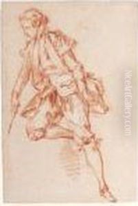 Study For A Young Man With A Staff, Partly Kneeling And Leaning To The Left