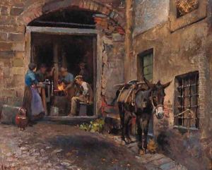 A donkey outside a forge by Alfons Hollaender