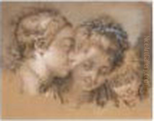 Study Of Two Womens' Heads And The Head Of A Child - view 1