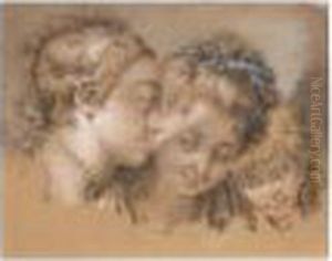 Study Of Two Womens' Heads And The Head Of A Child by Francois Boucher