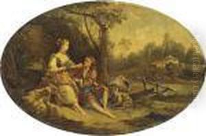 Pastoral Landscape With Figures Resting Beneath A Tree