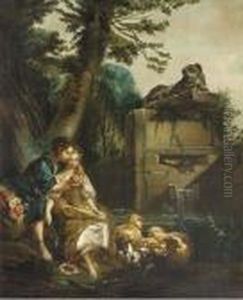A Shepherd Teaching A Shepherdess To Play The Flute by Francois Boucher