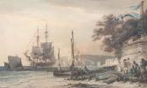 "trois Amours Dessinant Miniature A La Gouache De Forme Rectangulaire". by Francois Boucher