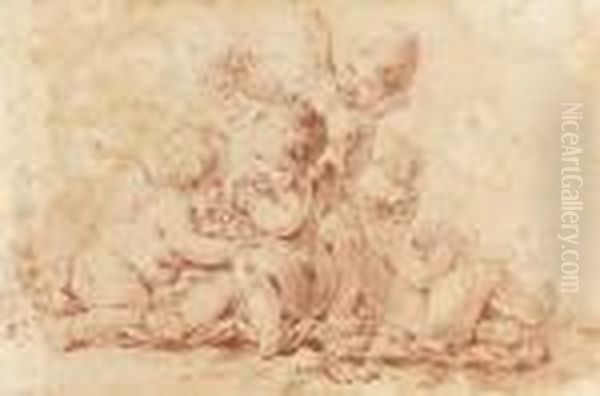 Four Putti Playing With Garlands - view 1