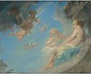 Reclining Nudes On Clouds Together With Putti by Francois Boucher