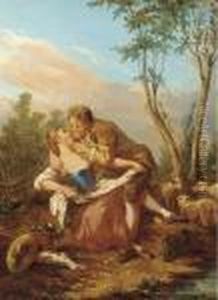 A Shepherd And Shepherdess By A River; And A Shepherd Andshepherdess Sitting With A Dog by Francois Boucher