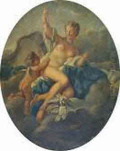 Diana The Huntress With A Putto On A Nimbus by Francois Boucher
