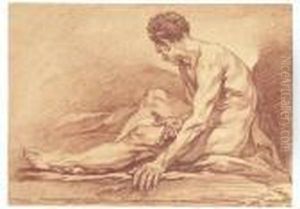 A Male Nude Seated In Profile To The Left by Francois Boucher