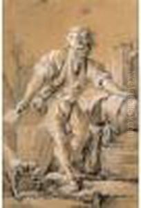 Jeune Homme Au Lavoir Avec Un Chien by Francois Boucher