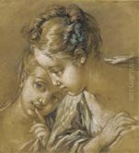 Deux Jeunes Filles En Buste, L'une Portant Un Doigt A Ses Levres by Francois Boucher