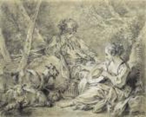 A Young Shepherdess Presenting A Flower To A Shepherd - view 1
