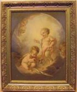 The Infant Jesus Blessing The Infant John The Baptist by Francois Boucher