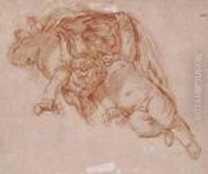 Two Putti Playing Under A Drapery by Francois Boucher