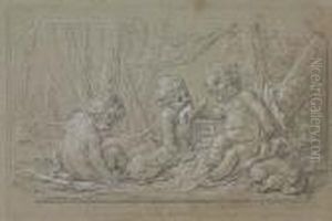 Three Putti And A Dog<</b> by Francois Boucher