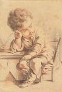 Seated Boy At A Table With An Inkwell<</b>
