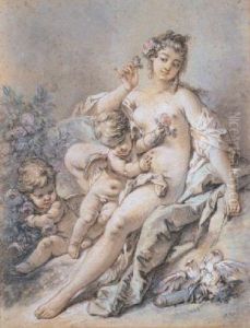 Venus Offered Roses By Two Cupids by Francois Boucher