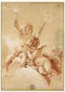 Two Putti Among Clouds, One Holding Torches by Francois Boucher