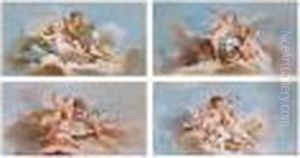 Allegories Of Astronomy, Music, Poetry And Sculpture by Francois Boucher
