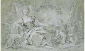 Jeune Fille Et Deux Amours Dans Un Sous-bois by Francois Boucher