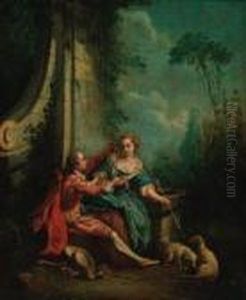 A Shepherd And Shepherdess At A Fountain by Francois Boucher