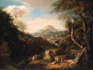 An Extensive Mountainous Landscape With Peasants Resting by Francois Boucher