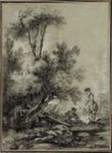 Two Washerwomen By A Clump Of Trees by Francois Boucher