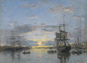 Le Havre. L'avant-port Au Soleil Couchant by Eugene Boudin