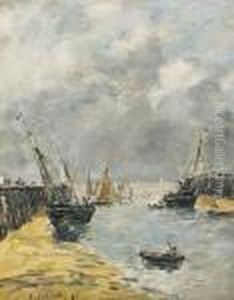 Les Jetees, Maree Basse, Trouville by Eugene Boudin
