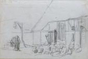 Cour De Ferme Animee by Eugene Boudin