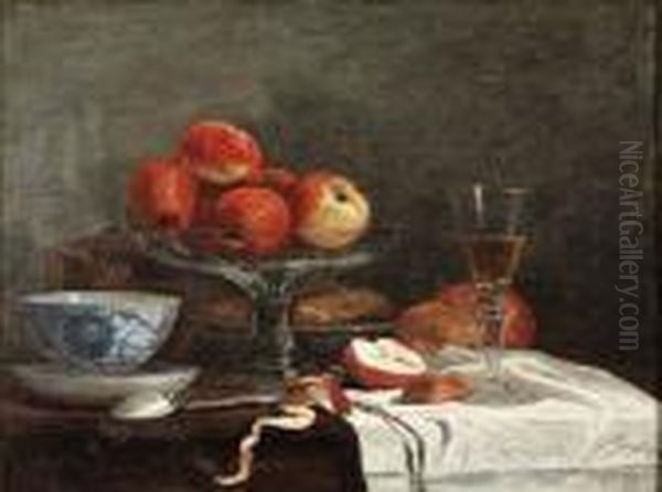 Nature Morte A La Pomme, Tasse, Cuillere Et Verre A Vin - view 1