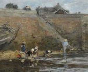 Laveuses Au Bord D'une Riviere