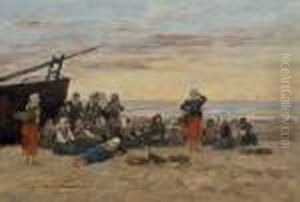 Berck. Pecheuses Sur La Plage by Eugene Boudin