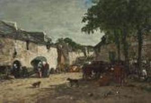 Marche Aux Bestiaux A Daoulas by Eugene Boudin